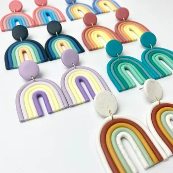 Liialdatud Candy Värvi Rainbow Liialdatud Kõrvarõngad Polümeersavist Fashion Suur Suvine Kõrvarõngas Vintage U Kuju Geomeetriline Kõrvarõngas