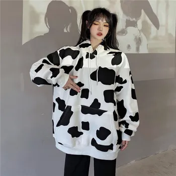 Pusad Naistele Lehm Printida Moe Vaba Aja Veetmise Elegantne, Trendikas Korea Stiilis Kõrge Kvaliteet, Mugav Kapuutsiga Casual Pulloverid Lihtne