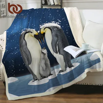 BeddingOutlet Pingviin Pere Tekk Voodit Loomade Kaitse Voodipesu 3D Lund Sherpa Fliis Tekk Sinine Palus Bedspread