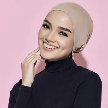 2021 Moe-Modal Moslemi Sisemine Hijab Ühise Põllumajanduspoliitika Stretch Naiste Underscarf Kapoti Värviga Islami Turban Peapael Müts Reguleeritav