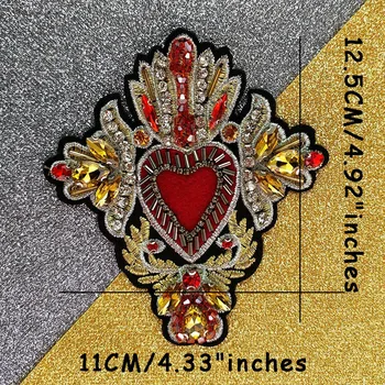 2 Tükki Beaded Crystal Punane Teemant Süda Crown Plaastrid Kuld Märk Tikandid Applique Õmble Reljeef-Riided, Käsitöö