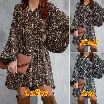 ZANZEA 2021 Kevadel Print Särk Kleit Stiilne Naiste Leopardi SundressPuff Varrukas Lühike Vestidos Naine Rüü Femme
