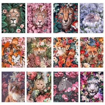 DIY Värvimine Poolt Numbrid Lilled, tiiger, lõvi fox loomade HandPainted õlimaal Joonis Lõuendil Ainulaadne Kingitus Kodu Kaunistamiseks