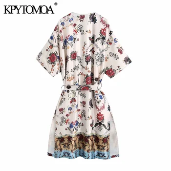KPYTOMOA Naiste 2021 Moe Vöö Trükitud Kimono Pluusid Vintage Kolme Kvartali Varruka Küljel Tuulutusavad Naiste Särgid Stiilne Tops
