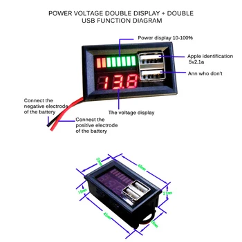 Mini Pinge Meetri Tester LED Digitaalne näidik Voltmeeter Paneel DC 12V Mootorrattad, Sõidukid Dual USB 5V2A Väljund