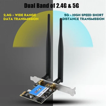 PCIE Võrgu Kaart 433Mbps Dual Band 2.4 G/5G + Bluetooth 4.0 Bluetooth Võrgu Kaart Desktop 433Mbps Suure ülekandekiirusega
