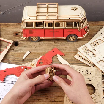Euroopa-stiilis camping auto 3D puzzle puit kolmemõõtmeline käsitöö DIY loova Mänguasja assamblee mudel hariduslik mänguasi kingitus