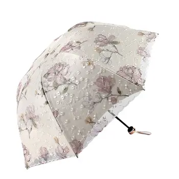 Luksus Kolm Korda Vihma Paraguas Mujer Päikesevari Tikand, Pits Vihmavari korea Disain UV Kaitse päevavarjude Naistele