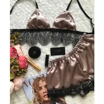 Naiste Pesu On Seksikas Silk Satin Pesu Pidžaama Saagi Tops Rinnahoidja+Püksid Komplekti Seksikas Naiste V-Kaeluse Varrukateta Nightwear
