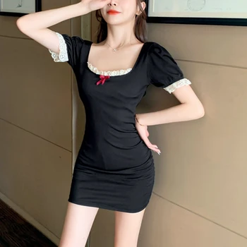 Pits Segast Suvel Kleidid Must Naiste 2021 Uus Mood Bodycon Vintage Kleit Korea Riided Slim Punane Seksikas Mini Kleit Lühike