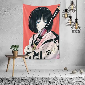 Samurai Anime Tüdruk Abstraktse Seinavaibad Seina Riputamise Vaip Seina Art Dorm Tarvikud Mandala Dorm Tapestry Teenetemärgi Seinamaaling