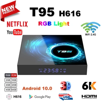T95 Smart Tv Box Android 10 6k 2.4 g & 5g Wifi Bluetooth 4.0 4g 16g 32gb 64gb 4k Quad Core Set-Top Box Google Media Player