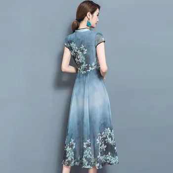 Hiina Traditsiooniline Daamid Trükitud Pikk Qipao Vintage Pluss Suurus Naiste Kleidid Sifonki Cheongsam Kleit Vestidos De Fiesta Z065