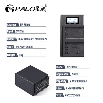 PALO NP-FV100 Aku NP-FV100 FV100 Bateria + USB-LCD Charger Sony NP-FV30 NP-FV50 NP-FV70 SX83E SX63E FDR-AX100E AX100E