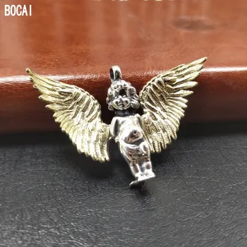 BOCAI Päris Puhas s925 hõbedane väike ingel Mees ripats isikupärastatud kampsun kett tarvikud lihtne õpilane tõusulaine paar ripats