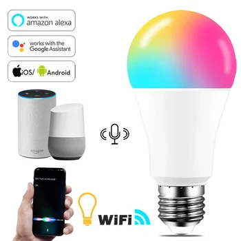 E27 B22 Wifi Smart LED Lamp 15W Intellegent Hoiatab Valgustus Juhitava LED Lamp App Kontrolli Töö Alexa Google Assistent