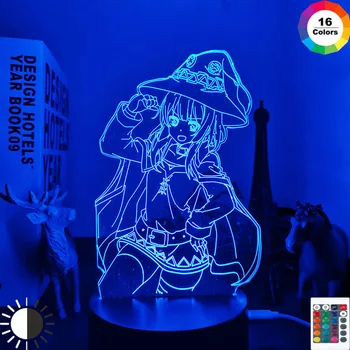 Anime KonoSuba Megumin Led Night Light Magamistuba Decor Light Brithday Kingitus Manga KonoSuba Toas Laua 3d Laua Lamp Akrüül