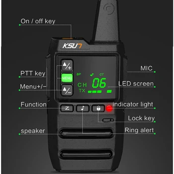 KSUN X-GZ20 Walkie Talkie 2 tk PMR446 Walkie-talkie, Kaasaskantav kahesuunaline raadio Jahi-Micro-USB-Laadimine VOX Mini Raadio