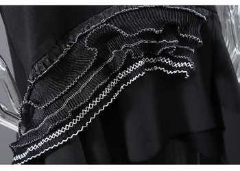[EAM] Naiste Must Ruffles Pits Ebaregulaarne Kleit Uus Ring Kaela Lühikesed Varrukad Lahti Sobib Mood Tõusulaine primavera 2021 1DD9823
