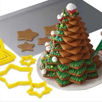 6tk/set Jõulupuu Cookie Kutter Tähtede Kuju Fondant Kook Biskviit Lõikur Hallituse Kolb 3D Kook Dekoreerimiseks Vahendid küpsetamine tööriist