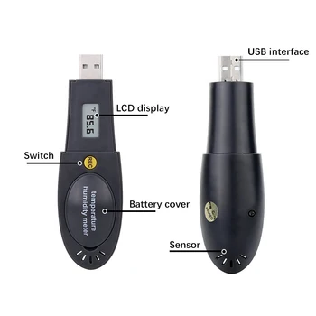 Hti EL-USB-2-LCD+ Suure Täpsusega Õhuniiskus, Temperatuur ja kastepunkt Data Logger koos LCD ekraaniga