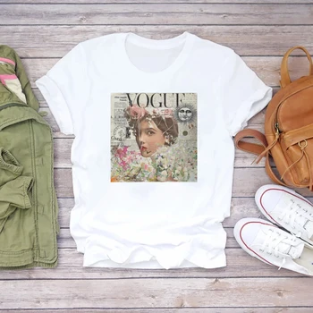 Ilus Naine Vogue Ajakirja Trükkimine T-Särk Blanc Kawaii E Tüdruk Seksikas Naine Tumblr Tüdrukud Naiste T-särk