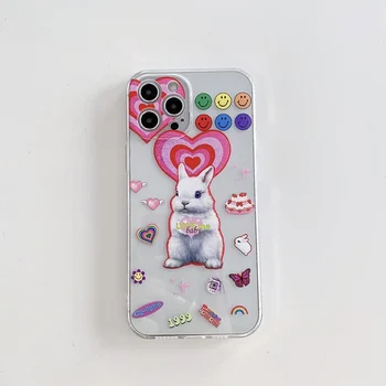 Cute Cartoon Loomade Küülik Armastus Südames Smiley Telefon Case For iPhone 12 11 Pro Max X Xs Max Xr 7 8 Puls SE 2020 Juhtudel Pehme Kate