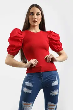 2020. aasta Suvel Daamid Uusim Puhvis Varrukad Elastne T-särk Kõhn Kudumise Tops T-särk Naiste Mood Trendikas Tshirt
