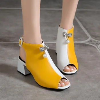 Sandaalid Naistele Suur Suurus 46 47 48 2021 Suvel Uus Mood Peep Varba 5cm Plokk-Kontsad Rooma Sandaalid Metallist Kaunistused Jalatsid RQFF