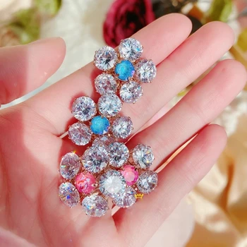 Korea Magus Lihtne Crystal Sinine Roosa Lillega Kõrvarõngad Naiste Mood Elegantne Bijoux Oorbellen Pool Ehted