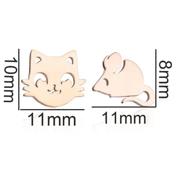 Korea versioon armas lihtne kassi ja hiire asümmeetriline kõrvarõngad armas kass roostevabast terasest kõrvarõngad daamid pop kõrvarõngad