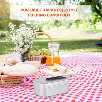 2pc Alumiinium Square Lunch Box Kokkupandav Käepide Bento Toidu Piknik Mahuti