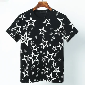 2021 uue Euroopa ja Ameerika meeste riideid täis star print ikoon Noorte Populaarne T-särk, lühikesed varrukad ümber kaela trend puuvill