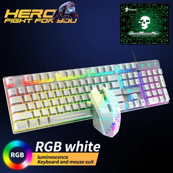 Wired Gaming Klaviatuuri ja Hiirt, 104 Keycaps RGB Taustvalgustusega klaviatuur 2400DPI Hiirt Mängija Komplekt Sülearvuti, Lauaarvuti, Arvuti