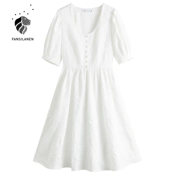 FANSILANEN Uus Valge Kleit Puhvis Lühikesed Varrukad Naine Suve Kleit Valge Tekstuuri Kleit Seksikas Naine Määratlemata