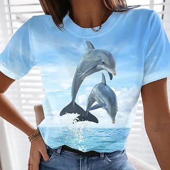 Mood Naised Abstraktse Dolphin Trükitud T-Särk Vabaaja Lühikesed Varrukad O-Kaeluse Tops Tee Suvel Naiste Riided футболка женский