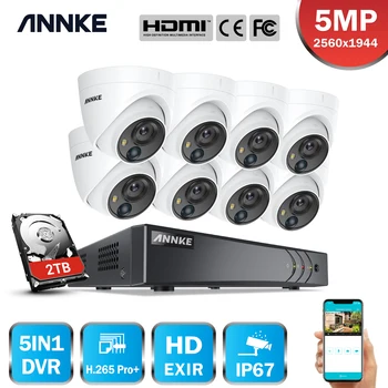 ANNKE 5MP Lite Turvalisuse Kaamera Süsteemi H. 265+ DVR Valve 8pcs 5MP PIR Väljas Kaamerad IP67 Ilmastikukindel Security Kit