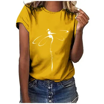 Naine Tshirts Mood Naiste Vabaaja Tahke Dragonfly Trükitud Särk O-kaeluse, Lühikeste Varrukatega Särk Tops женские футболки