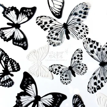 18 tk õõnes 3D liblikas seina kleebised pulm teenetemärgi elutoa aken kodu kaunistamiseks must ja valge liblikas kleebis