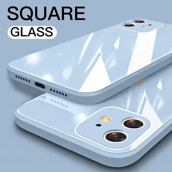 Põrutuskindel Pehme Raami Vedelik Square Telefon Case For iPhone 12 11 Pro Max X-XR, XS Max 12 Mini 7 8 Plus Karastatud Klaasist Kate Tagasi