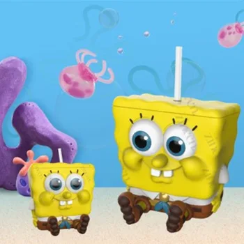 650ml Cartoon Armas Sponged Bobed Cup Patrick Star Õled Cup Popkorni Kopp 3D Sponge Meritäht Õled Cup Lastele Täiskasvanud