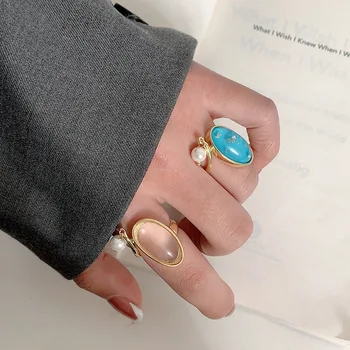 SRCOI Vintage Elegants Ovaalne Kivi Ring Geomeetriline Nikerdatud nimetissõrme Rõnga Koos Pearl Naiste Temperament Ehted Tarvikud