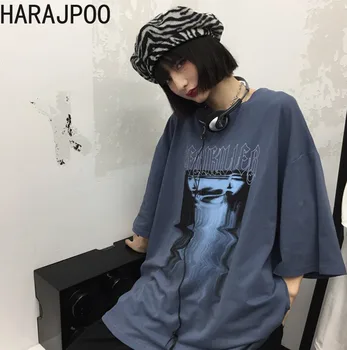 Harajpoo Naiste T-Särk 2021 Suvel korea INS Trendikas Hip-Hop Tume Tuul Kirja Naljakas Print Paar Wild Lühikeste varrukatega Pullover