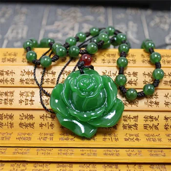 Looduslik Roheline Jade Rose Helmed Kaelakee Ripats Trossi Õnnelik Amulett Ehted Gemstone Kingitus