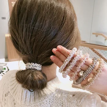 Crystal Juuksed Sidemed Pearl Elastne Hairband Tüdrukud Scrunchies kummipaelaga Trossi Naiste Trendikas Juuksed Tarvikud Peakatet Ornament