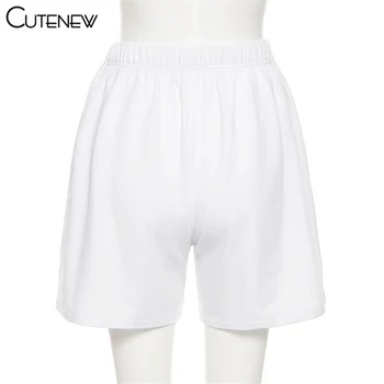 Cutenew 2021 Uusi Tahke Valge Tähe Trükkimine Lühikesed Püksid Naiste Suvel Juhuslik Liikumine Fashion Streetwear Lahti Lühikesed Püksid Naiste Rõivad