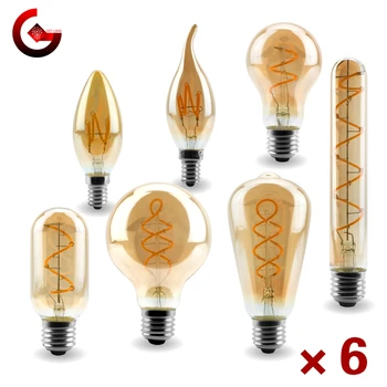 6tk/palju E14 E27 Retro LED Spiraal Filament Lamp 4W 220V C35 G45 A60 T45 ST64 T185 T225 G80 G95 G125 Vintage Edison Lamp