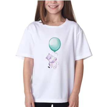 Armas Beebi Tops särk Väike Jõehobu Prindi Esteetiline Teismeliste Tüdrukute T-särgid Cartoon Mood Ulzzang Lapse Riided korea Kpop Casual