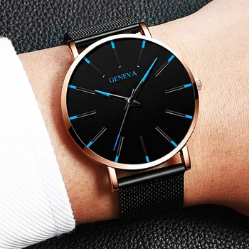 Genfi Mens Minimalistlik Ultra Õhuke Roostevabast Terasest Võre Vöö Vaadata Luksus Meeste Vaata Business Casual Quartz Watch Reloj Hombre
