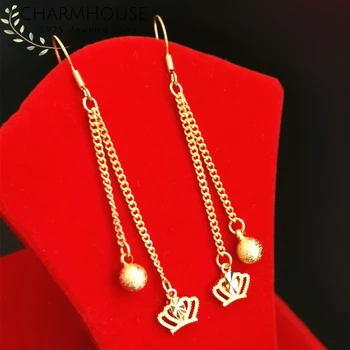 24K Gold Filled Kõrvarõngad Naistele Aafrika Kulla Kroon & Rant Pikk Tutt Earing Avaldus Ehted Pendiente Mujer Brincos Femme